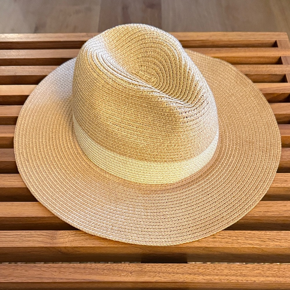 Halogen Tan Straw Sun Hat - Banded weave